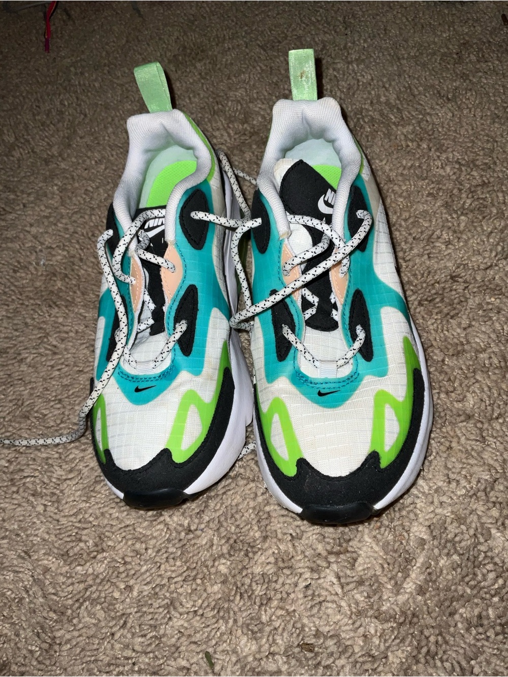 Nike Kids White Teal Black and Lime Accent Sneakers